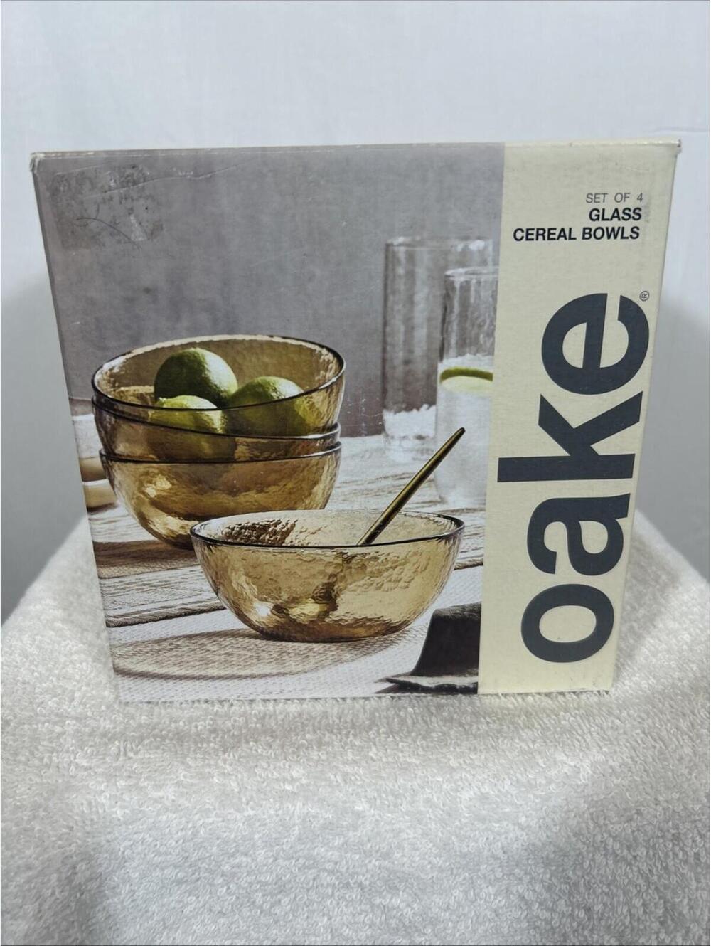 $50 Set Of 4 Oake Sunstone Glass Cereal Bowls Featuring a Texture Amber Design